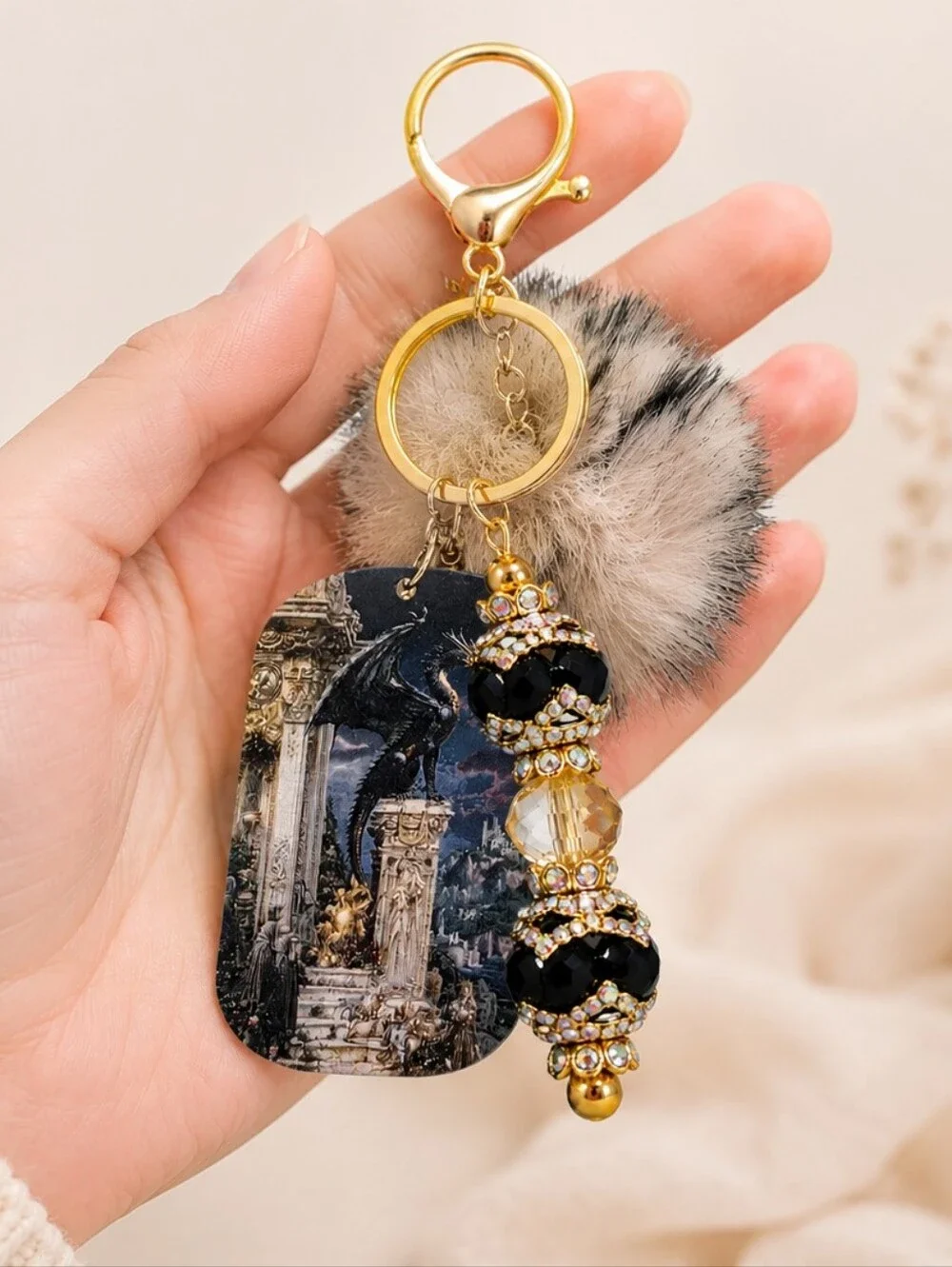 Fantasy Dragon Keychain | Handmade Beaded Gothic Keychain Charm